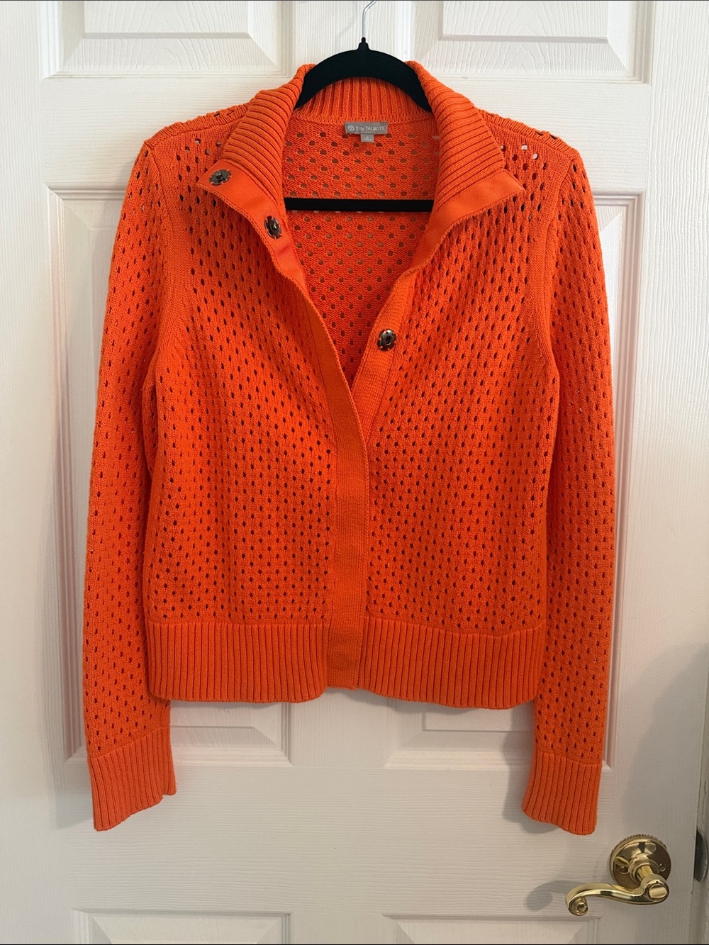 T by Talbots Orange open weave cardigan snap closures size small